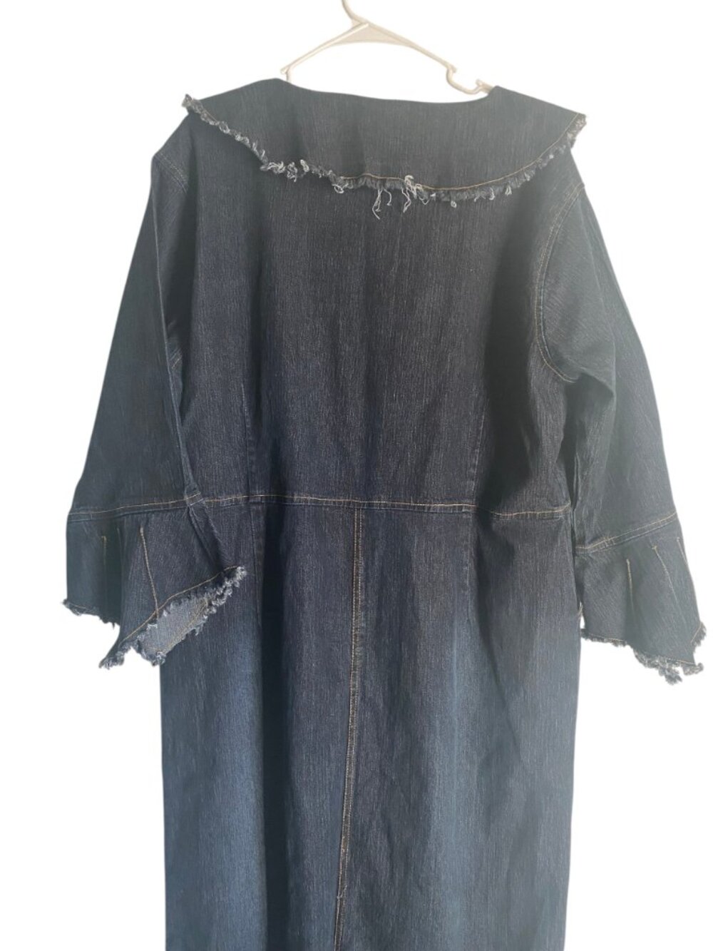Curvy Vintage Western Denim Dress Oversized Bertha Collar & Flare Sleeves 20 - Picture 5 of 7